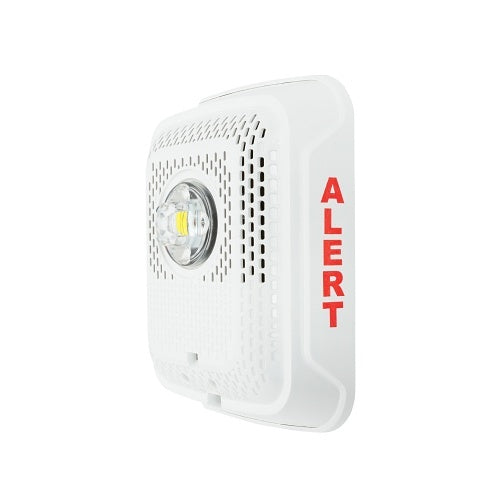 System Sensor SPSCWLED-CLR-ALERT ceiling-mounted LED strobe fire alarm with "ALERT" indicator in black housing.