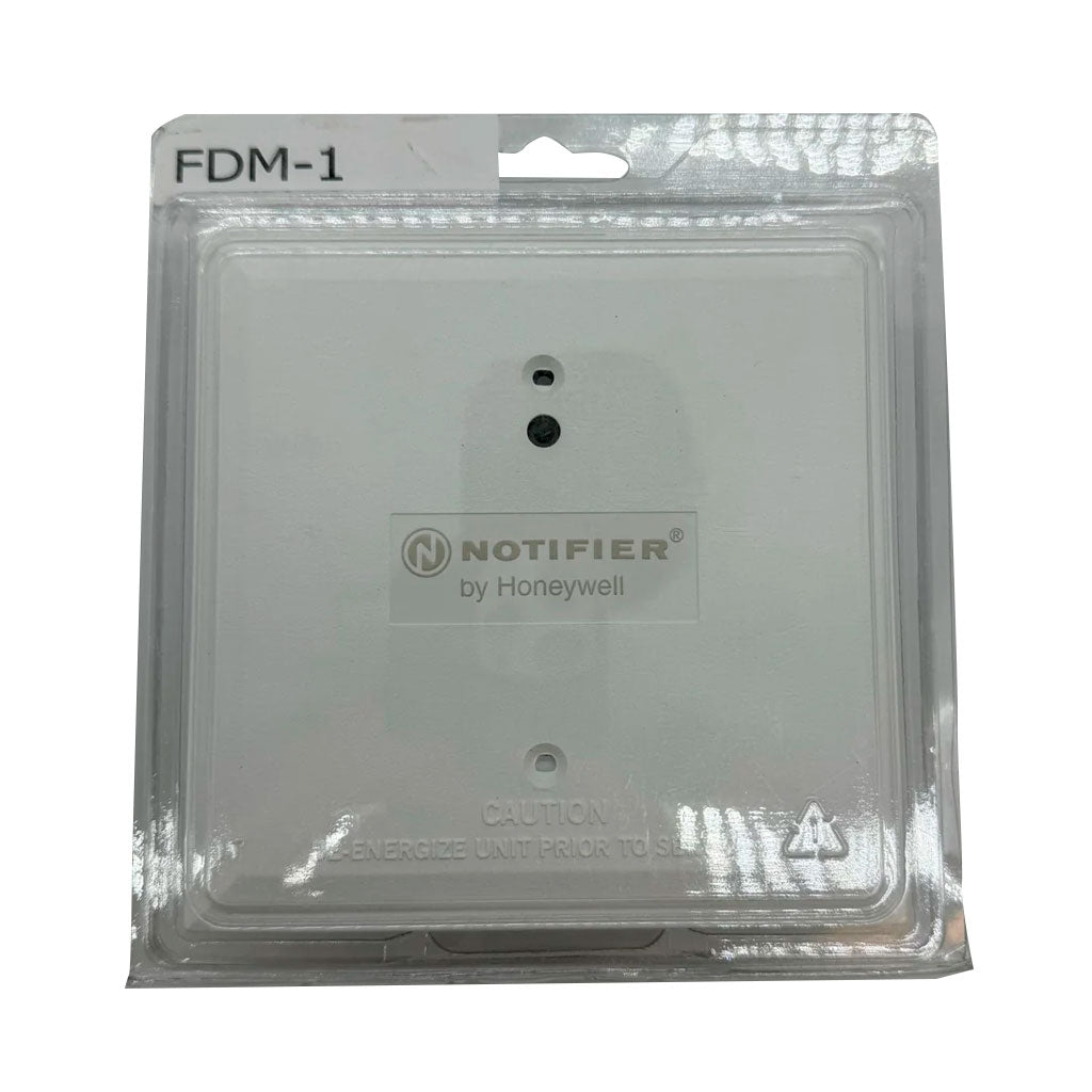 Notifier FDM-1 Addressable Dual Monitor Module for fire alarm systems, shown with its front panel and monitoring ports.