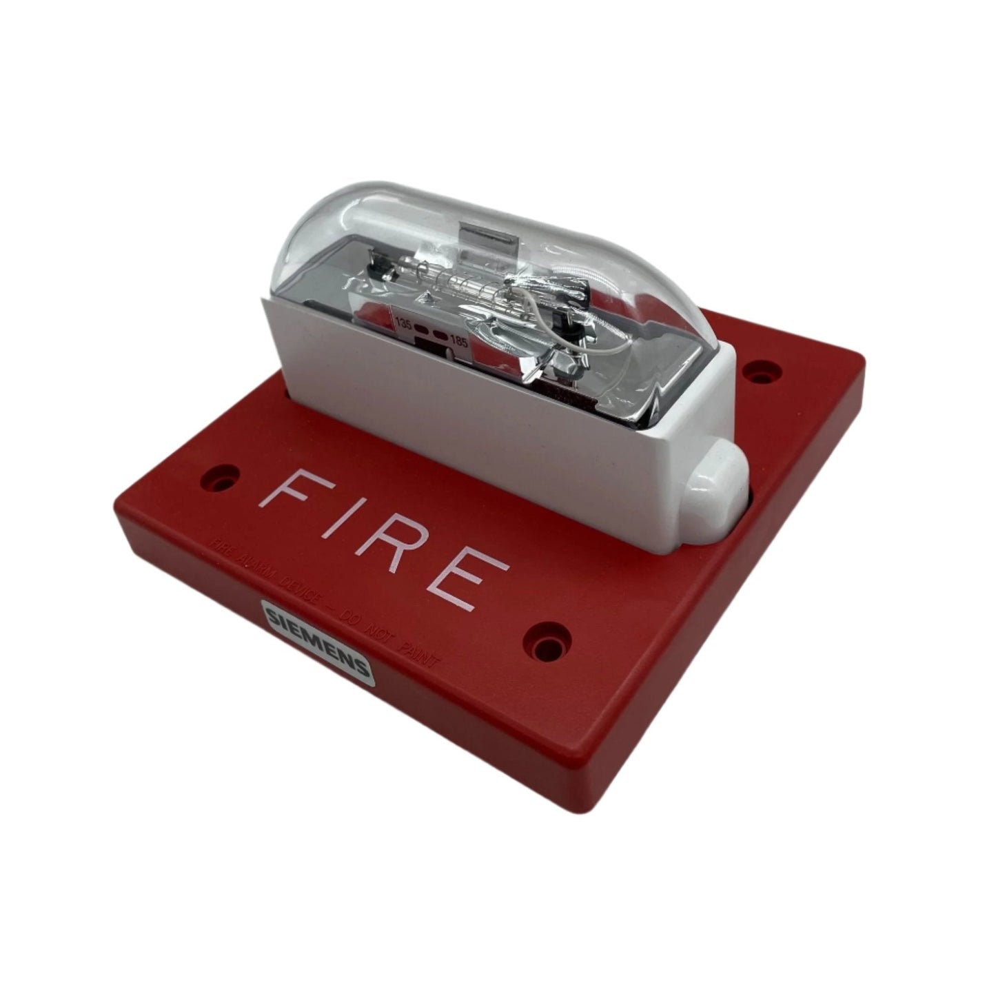 Siemens fire alarm strobe light model ST-HMC-R-WP, mounted on a wall for emergency alert signaling.