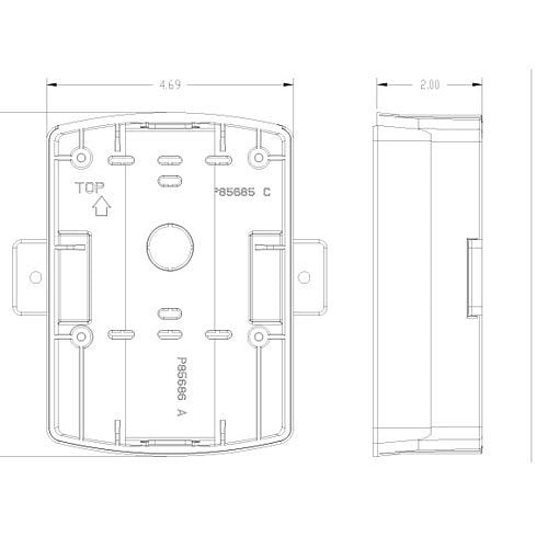 Eaton Wheelock ELSPKBB-W fire alarm surface backbox with LED speaker for ceiling installation, mounted on a wall.