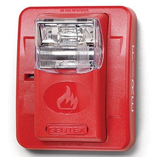 Gentex GES3-24WR fire alarm strobe light with white housing, designed for emergency alert signaling in safety systems.