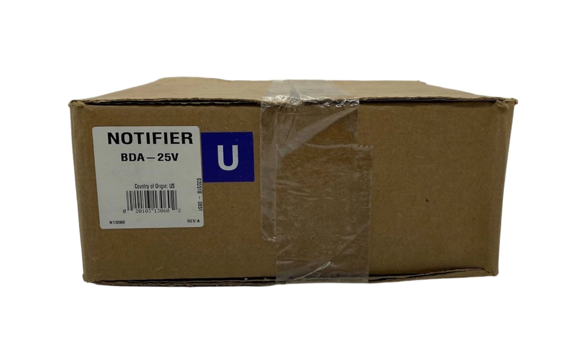 Notifier BDA-25V bi-directional fire alarm amplifier with backup digital amplifier and 25V output, shown from the back.