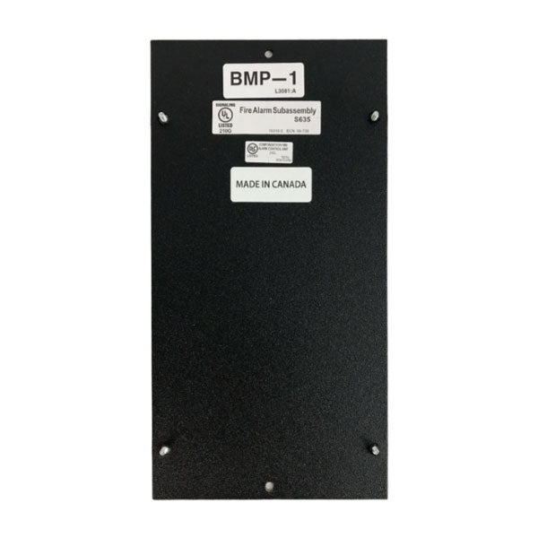 Notifier BMP-1 blank module dress plate for fire alarm systems, shown in a clean, white finish on a wall.