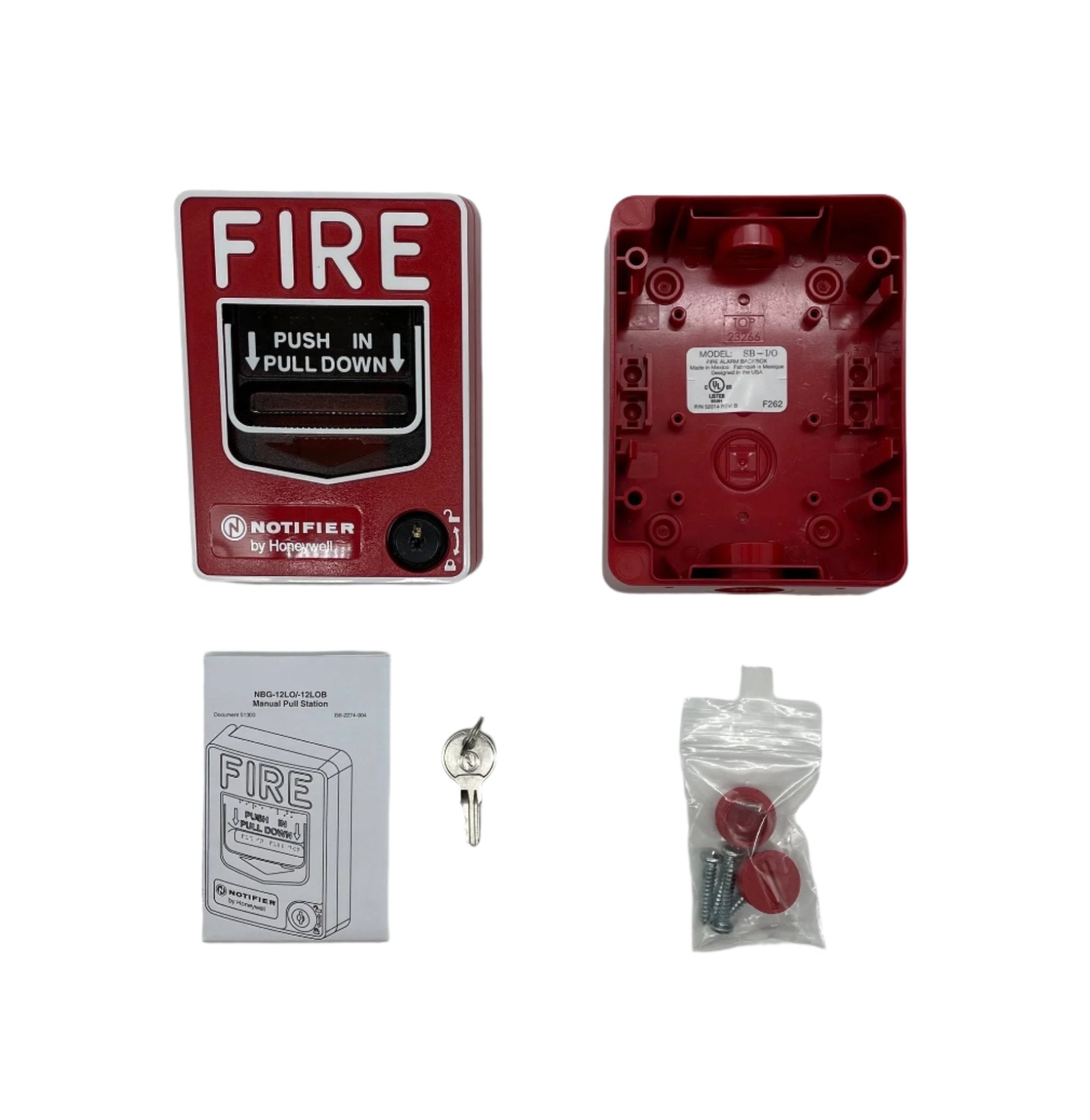Notifier NBG-12LOB black outdoor manual pull station for fire alarms with dual-action mechanism and weather-resistant design.
