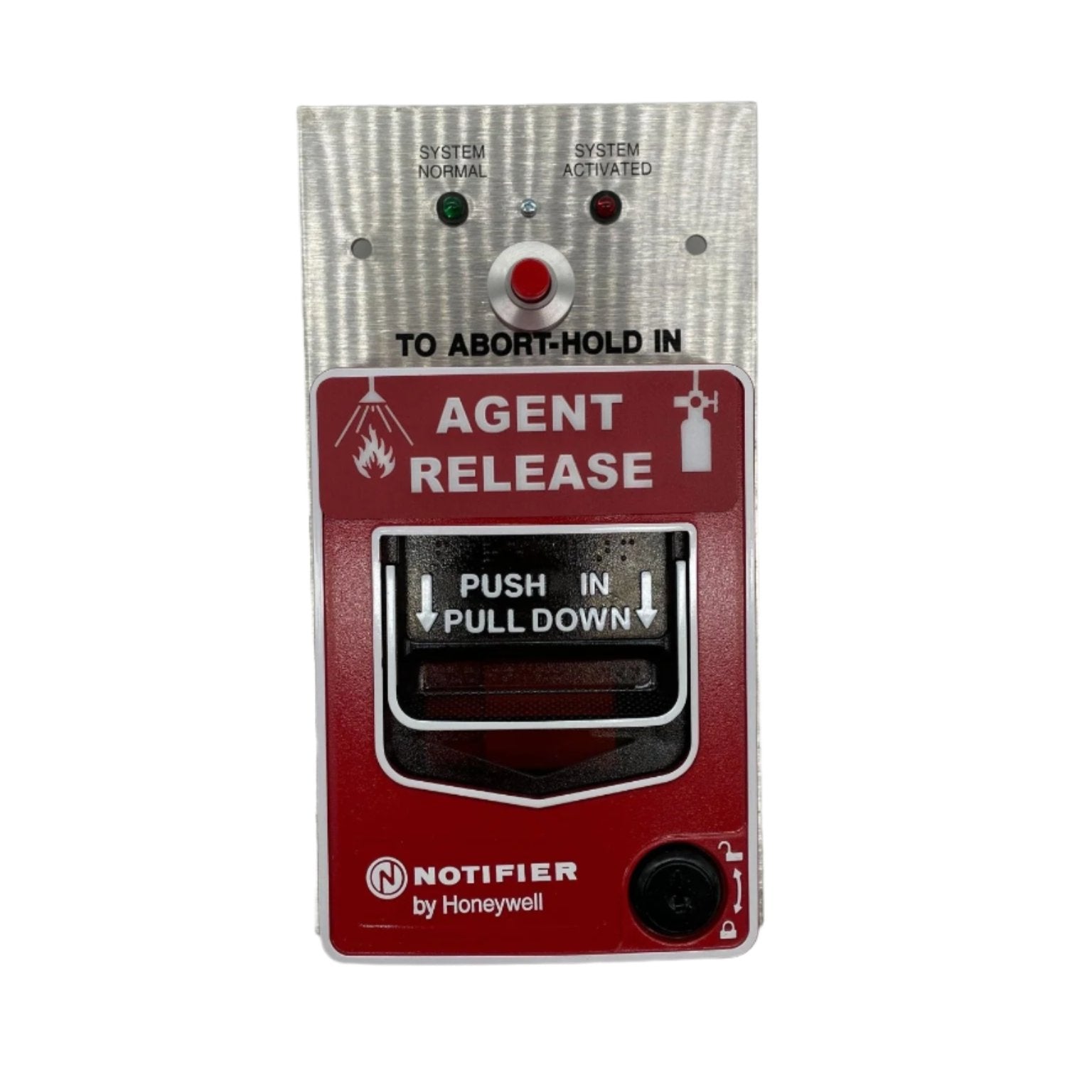Notifier NBG-12LRA addressable manual pull station for fire alarms, featuring dual-action release and clear identification.