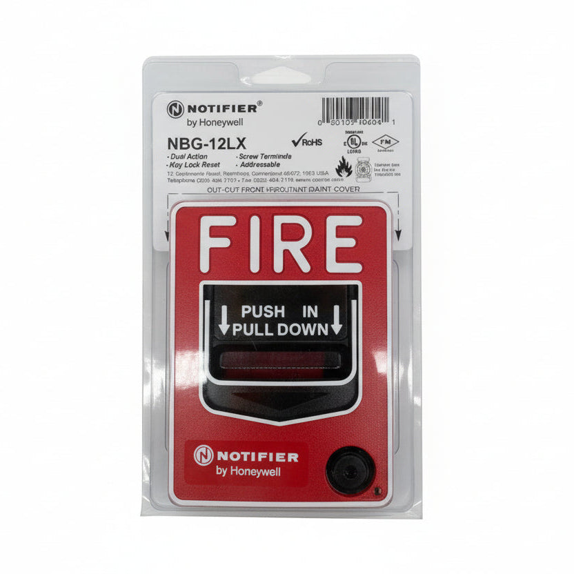 Notifier NBG-12LX addressable manual pull station with dual-action design for emergency fire alarm activation.