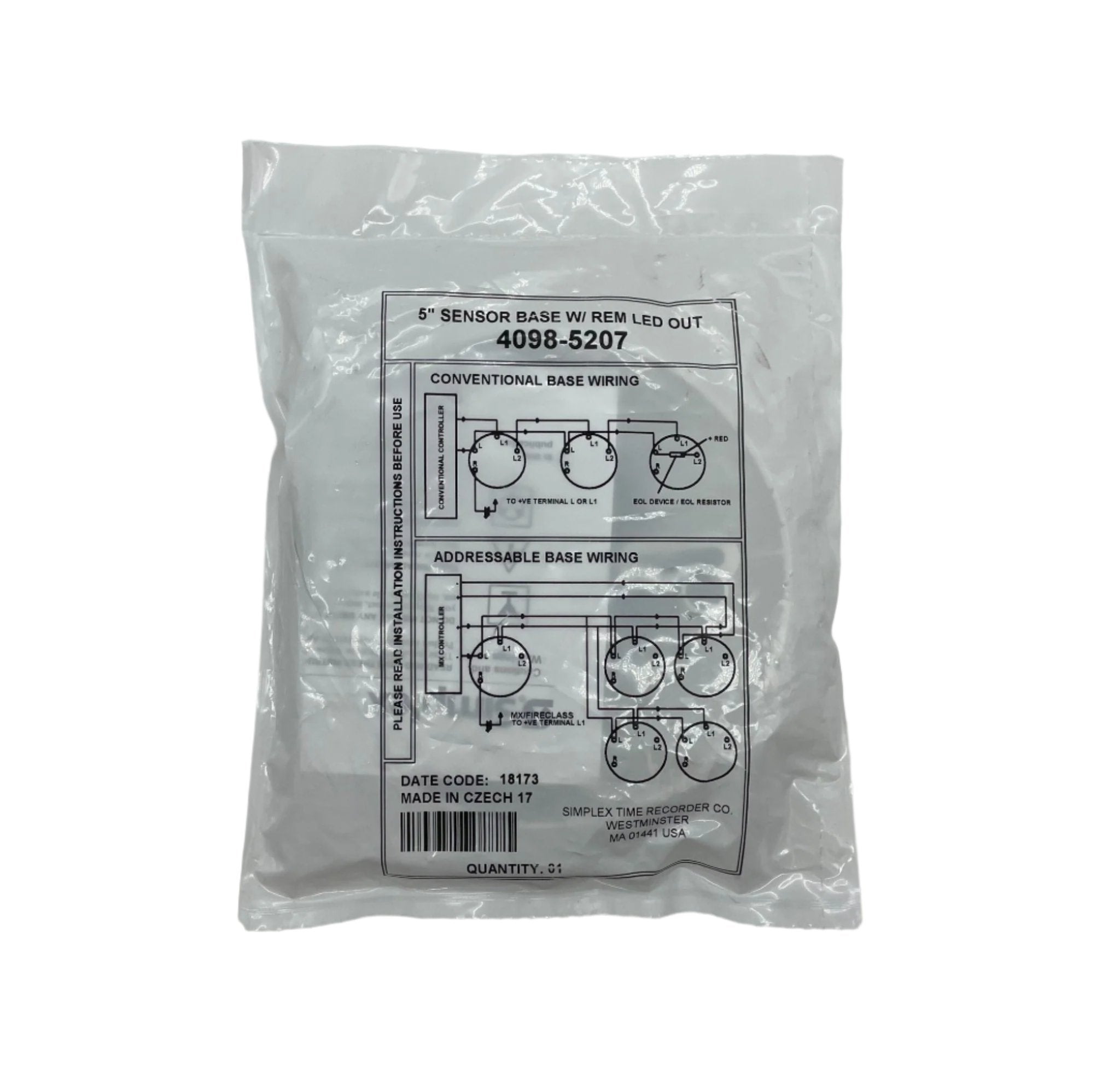 Simplex 4098-5207 fire alarm sensor base, 5-inch size, designed for fire alarm systems, shown on a plain background.