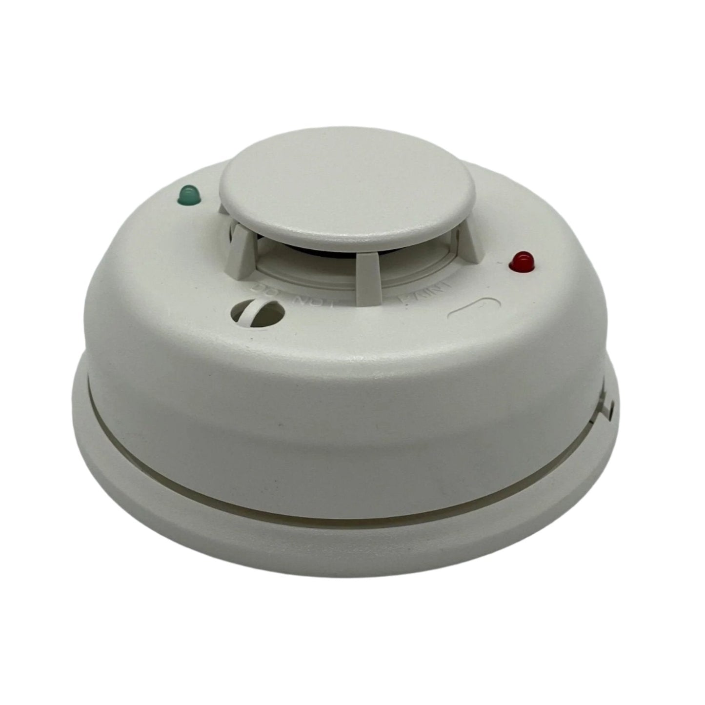 System Sensor 2WTA-B fire alarm smoke detector with two-wire connection, mounted on ceiling, for fire safety.