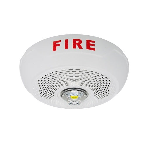 System Sensor SPSCWLED L-Series indoor ceiling-mounted LED strobe and speaker for fire alarm notification and signaling.